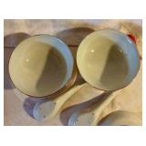 Set of Chinese porcelain rice bowls and soup spoons