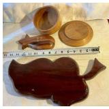 Vintage monkey pod tray, mahogany wood tray and butter dish