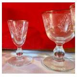 Group of vintage Libbey lily of the valley cocktail & cordial glasses