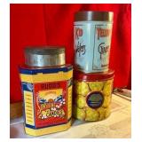Group of 4 collectable tins, ginger wafers, sunshine candies, Ritz crackers