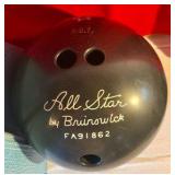 Vintage Brunswick Don Carter Blue leather bowling ball case with ball