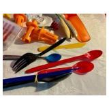 Misc vintage plastic kitchen items, some dairy queen advertising