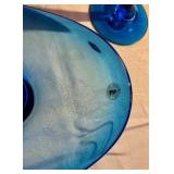 Blue art glass compote and candlestick holder Danish