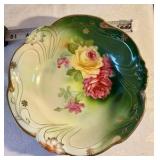 Pair of vintage hand painted transfer ware Bavria china bowl and plate