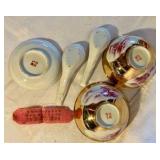 Set of Chinese porcelain rice bowls and soup spoons