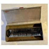 Vintage silver tone metal, wood handled crumb sweeper