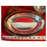 Set of 3 silver toned, handled serving trays Rogers and Viking