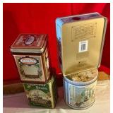 Group of 4 molasses candy, tea, cookie tins