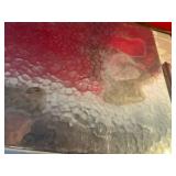 Vintage hammered aluminum large serving tray with pine cones, marked everlast metal