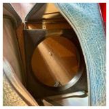 Vintage Brunswick Don Carter Blue leather bowling ball case with ball