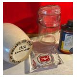 Vintage 1910 stoneware snuff jar and other advertising items