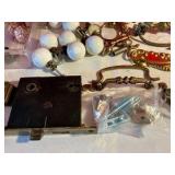 Misc vintage copper, brass, hardware drawer pulls and knobs primitive