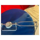 Vintage retro blue and white daisy tin cake container