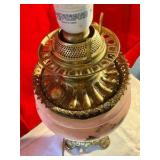 Vintage electrified glass hurricane lamp hand painted floral rose