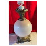Vintage electrified glass hurricane 3-way lighted lamp hand painted floral