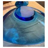 Blue art glass compote and candlestick holder Danish