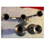 3 weighted pewter candlestick holders by leonard