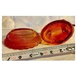 Pair glass hens on a nest, amber & red/orange amberina candy dishes
