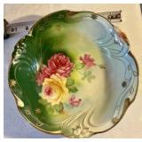 Pair of vintage hand painted transfer ware Bavria china bowl and plate