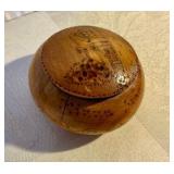 Vintage wood Norwegian and primitive bowl, trinket box, whisk broom