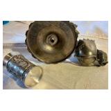 Vintage silver toned & pewter egg cup, shot glass and letter holder