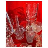 Group vintage clear glass brides basket, EAPG and other misc. etched glass items