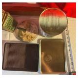 Group of 4 molasses candy, tea, cookie tins