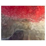 Vintage hammered aluminum large serving tray with pine cones, marked everlast metal
