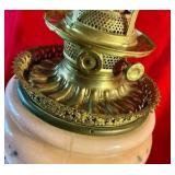 Vintage electrified glass hurricane lamp hand painted floral rose