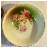 Group of 3 vintage hand painted floral rose china dishes, Lefton, Germany