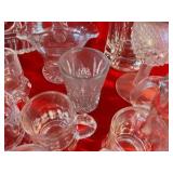 Group vintage clear glass brides basket, EAPG and other misc. etched glass items