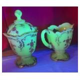 Vintage Northwoods Everglades Cornelian Custard Lass Cream and Sugar Uranium