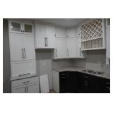 Showroom kitchen, white uppers, black lowers, w/granite, 9 foot x 9.5 foot