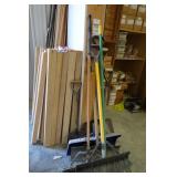Miscellaneous group snow shovels, broom, spade