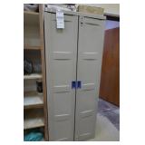 (2) Suncast storage cabinets, (1) wood linen cabinet (inventory not included)