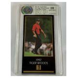 Tiger Woods RC Graded 10 Gem Mint 1997-99 Grand Slam Uncut Sheet Version Rookie Golf Card