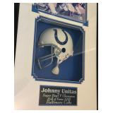 Johnny Unitas Autographed Photo w/ COA Nicely Framed Shadowbox and Mini Football Helmet