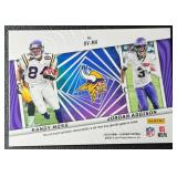 Randy Moss / Jordan Addison 2023 Illusions déjà vu Dual Swatch 047/199 Minnesota Vikings Football Card No. DV-MA