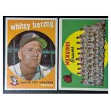 2-Card 1959 Topps Vintage Baseball Card Lot - Herzog