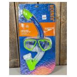 Speedo Junior Reefscout Mask & Snorkel Set - Blue/Green: Ages 6-14, Polycarbonate
