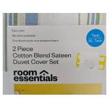 2 Piece Cotton Blend Sateen Duvet Cover Set, Striped Colored
