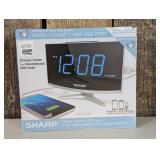 Jumbo LED Curved Display Alarm Clock - Sharp: USB Charging Port, High/Low Brightness