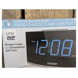 Jumbo LED Curved Display Alarm Clock - Sharp: USB Charging Port, High/Low Brightness