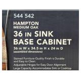 Hampton 36 in. W x 24 in. D x 34.5 in. H Assembled Sink Base Kitchen Cabinet in Medium Oak