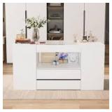 White Wood Free Standing 63 in. W Jewelry Armoire with Tempered Glass Top and 14 Drawers