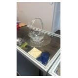 vintage glass basket and floral design platter