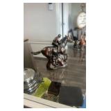 vintage copper horse racing themed statuette