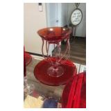 vintage red glassware set