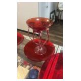 vintage red glassware set