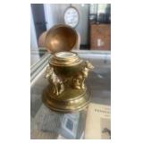 brass dog themed inkwell